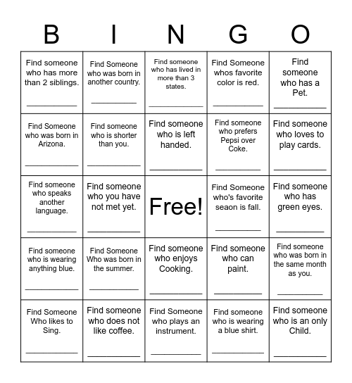 Find Someone Who Bingo Card