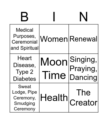 First Nations Bingo Card