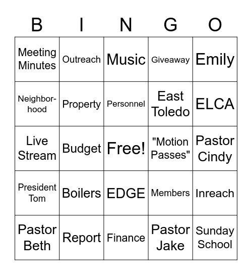 St. Mark Annual Meeting Bingo! Bingo Card
