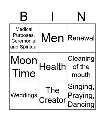 First Nations Bingo Card