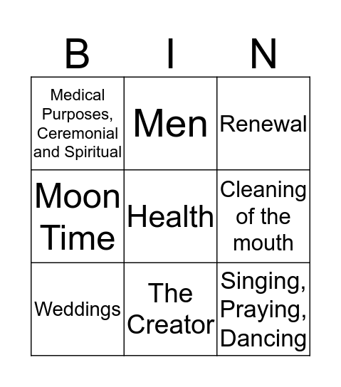 First Nations Bingo Card