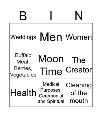 First Nations Bingo Card