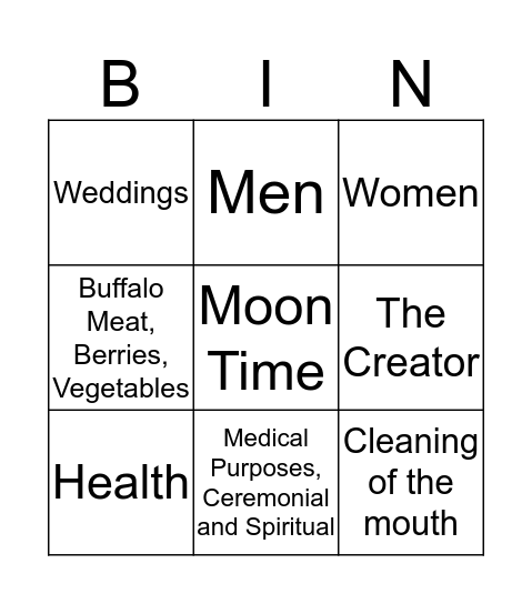 First Nations Bingo Card