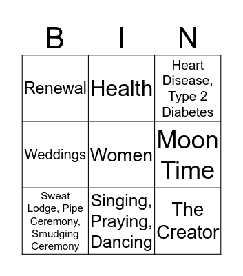 First Nations Bingo Card