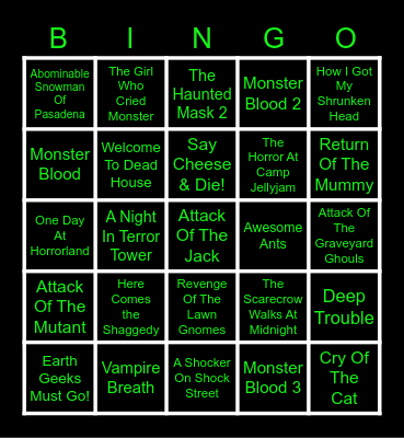 Goosebumps TV Series Bingo Card