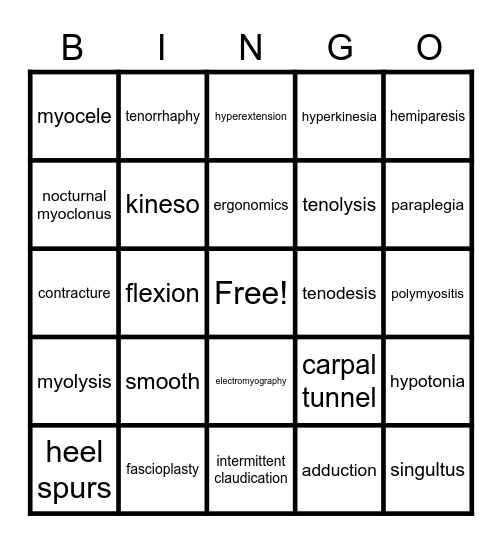 Ch.4 The Muscular System Bingo Card