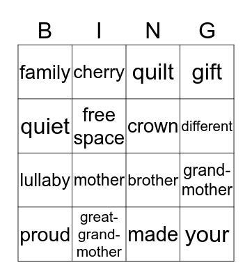 VOCABULARY WORDS Bingo Card