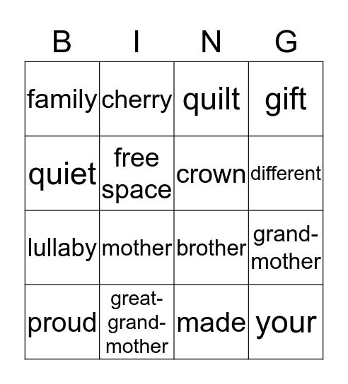 VOCABULARY WORDS Bingo Card