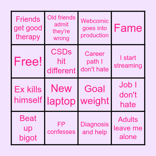 No suicide Bingo Card
