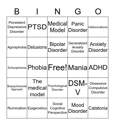 Psychological Disorders Bingo Card