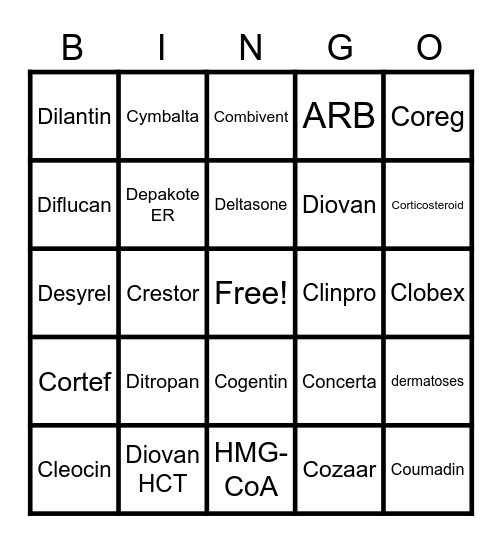 41-60 Brand/Generics Bingo Card