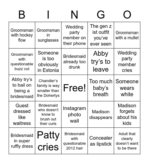 Untitled Bingo Card
