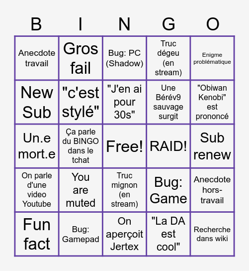 Bingo Cleemenceee Live Twitch FR Bingo Card