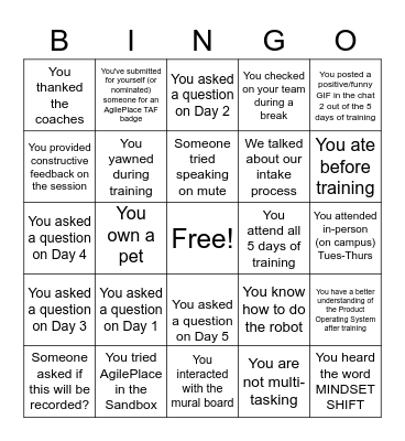 Product Operating System Bingo Card