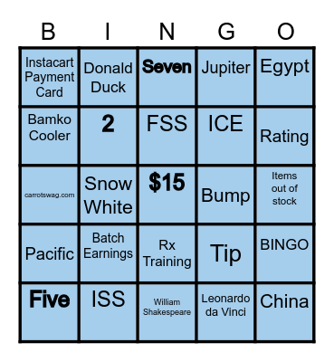PLAY N LEARN - Shopper Bingo Card