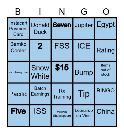 PLAY N LEARN - Shopper Bingo Card