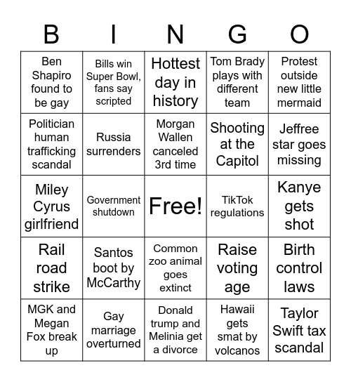 Bingo of doom 2023 Bingo Card