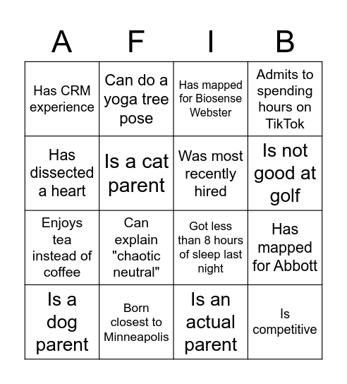 BSC AF Solutions Bingo Card