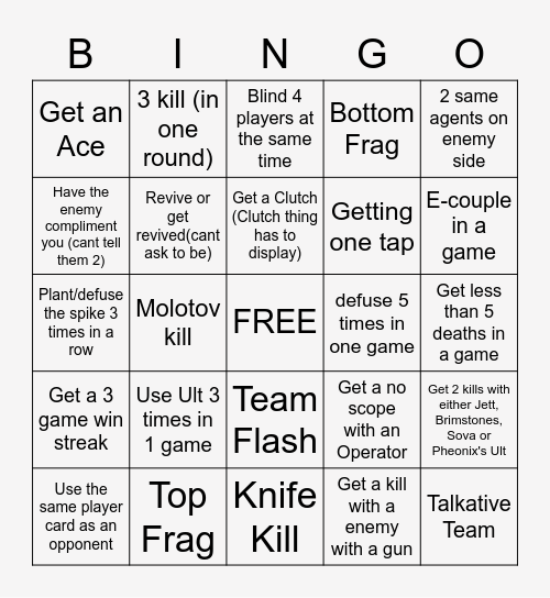 Valorant Bingo Card