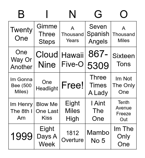 123 MUSIC Bingo Card