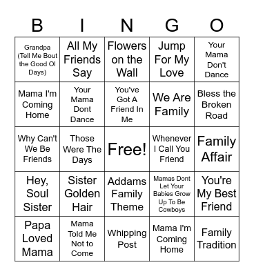 FRIENDS & FAMILY MUSIC Bingo Card