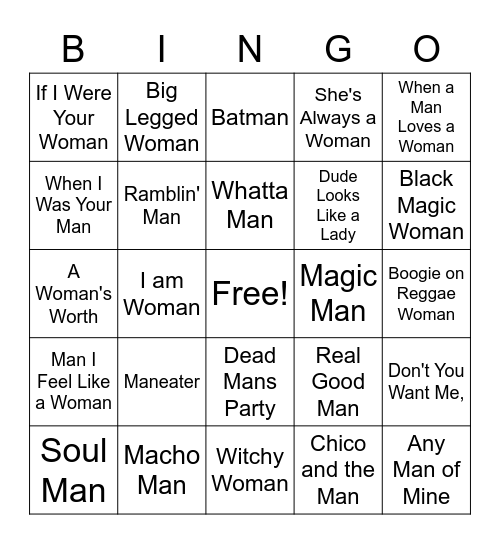 MAN/WOMAN MUSIC Bingo Card