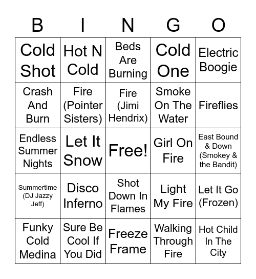 HOT N COLD MUSIC Bingo Card