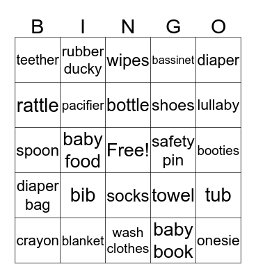 Baby Shower Bingo Card