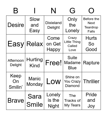 FEELINGS MUSIC Bingo Card