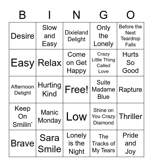 FEELINGS MUSIC Bingo Card