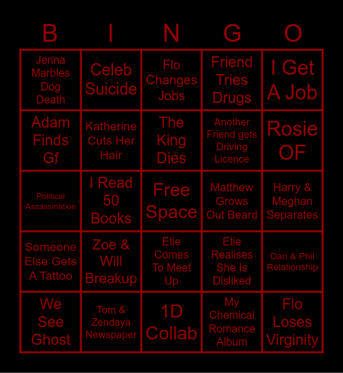 2023 Friends & Celebs Bingo Card