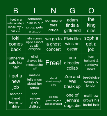 2023 Friends and celebs bingo Card