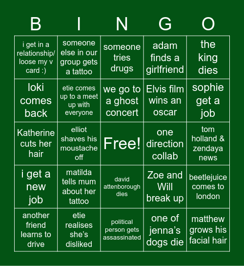 2023 Friends and celebs bingo Card