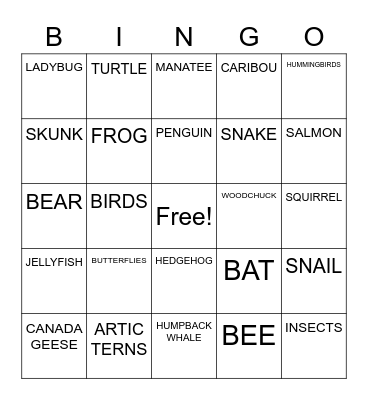 HIBERNATING & MIGRATING ANIMALS  Bingo Card