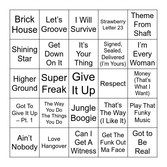 Funk/Disco/Motown Bingo Card