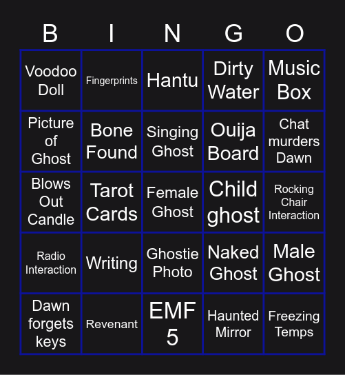 DAWN PHAS Bingo Card