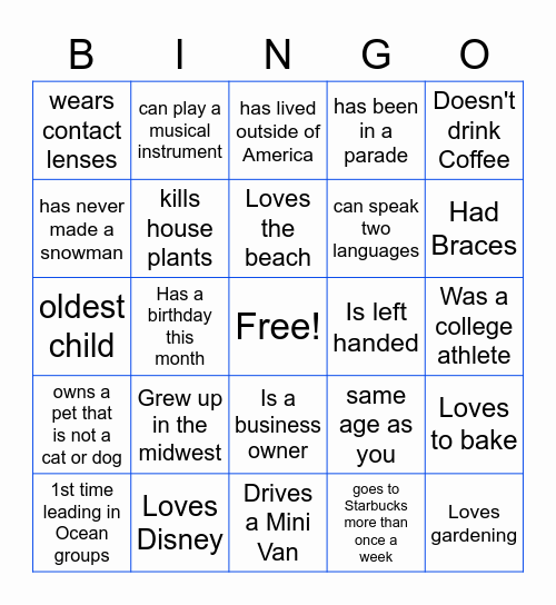 Ocean Groups Bingo Card