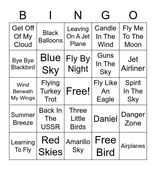 UP, UP, & AWAY MUSIC Bingo Card