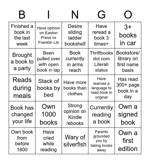 Bibliophile Bingo Card