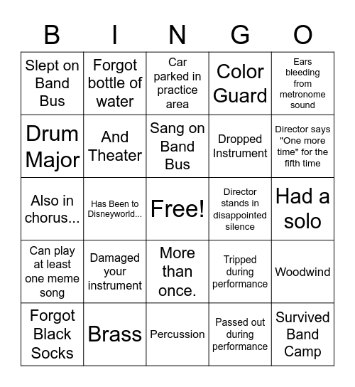 IHS Marching Band Bingo Card