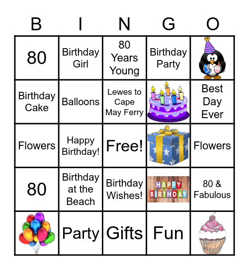 Mama's 80th Birthday Bingo Card