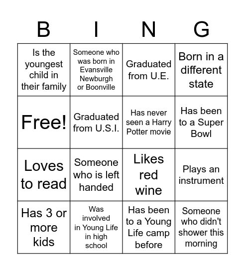Young Life Bingo! Bingo Card
