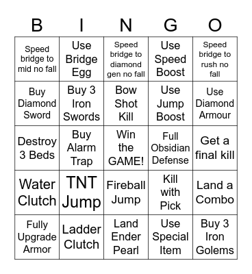 Bedwars Bingo KenDokoDa Bingo Card