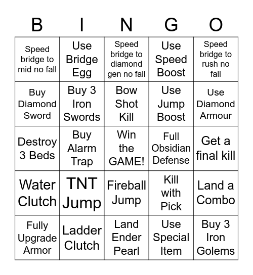 Bedwars Bingo KenDokoDa Bingo Card