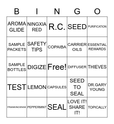 YOUNG LIVING ESSENTIAL OILS Bingo Card
