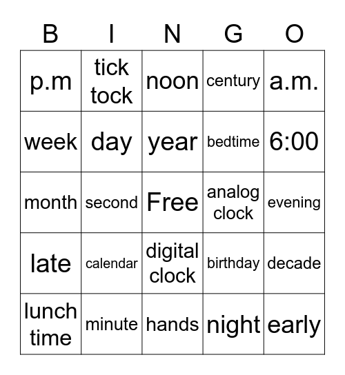 Time Bingo Card