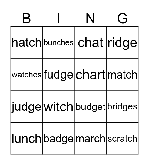 Bunches and Bridges Bingo Card