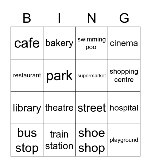city Bingo Card