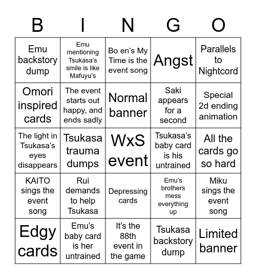 My predictions for the next WonderlandsxShowtime event Bingo Card