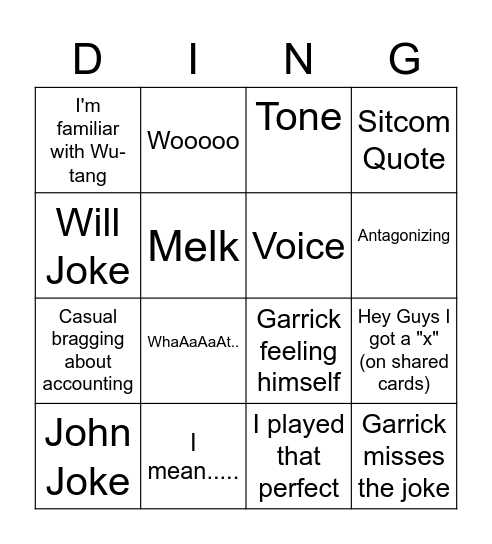 Garrick's Gambit Bingo Card